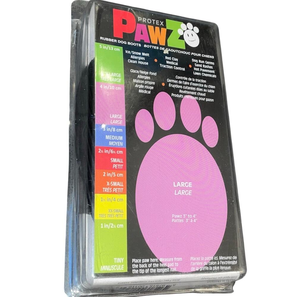 Protex Pawz Large Dog Boots Black Waterproof Reusable 8 Pack Paw Protector 3"-4"